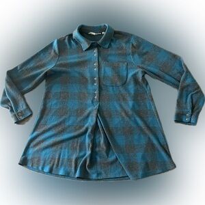 Soft Surroundings Tunic Top Women's Extra Large Blue Gray Plaid Flannel